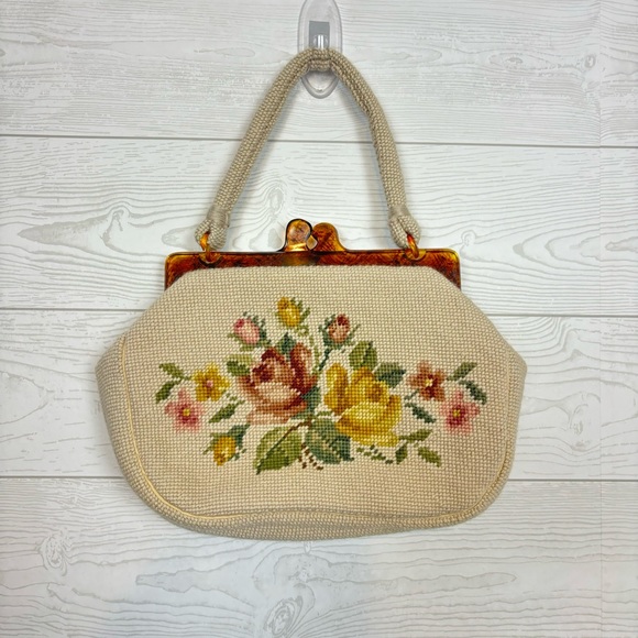 Vintage Maud Hundley Tapestry Needlepoint Purse Bag Floral - Picture 5 of 16